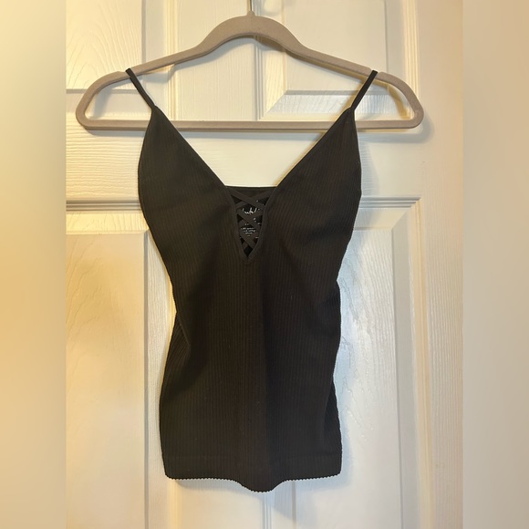 Intimately by Free People Black Seamless Ribbed Cross Front Camisole - Picture 6 of 11